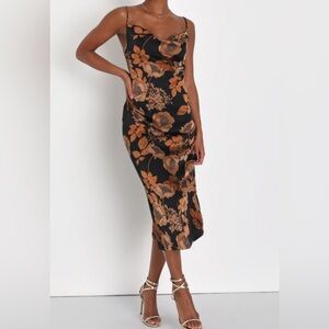 Lulus Gold Rose Silk Dress size: L